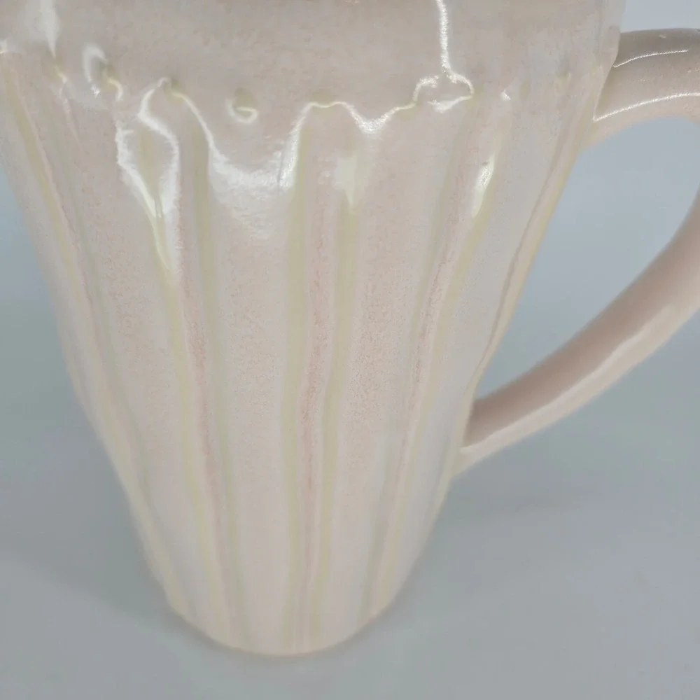 Vintage Pink Ceramic Pitcher Pearlescent Vase Crock Cottage Farmhouse Decor